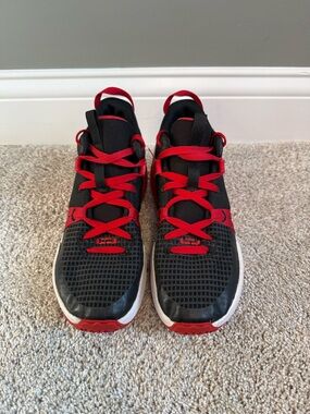 Youth Black and Red Basketball Sneakers with Cushioned Support